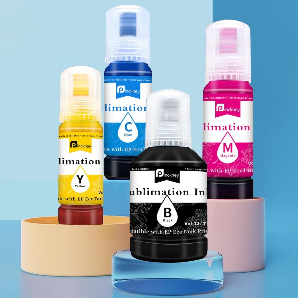 Pinckney Cartridge-Free Super-Tank Printer with Sublimation Ink Bundle for Heat Transfers, Easy Fill, Built-in Scanner & Copier (White) Pinckney