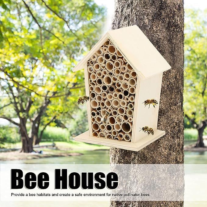Kuuleyn Wooden Bee House,Hanging Wooden Bee Hotel,Safe Durable Environmental Friendly Natural Wooden Bee House for Ladybugs lacewings Butterfly Garden Kuuleyn