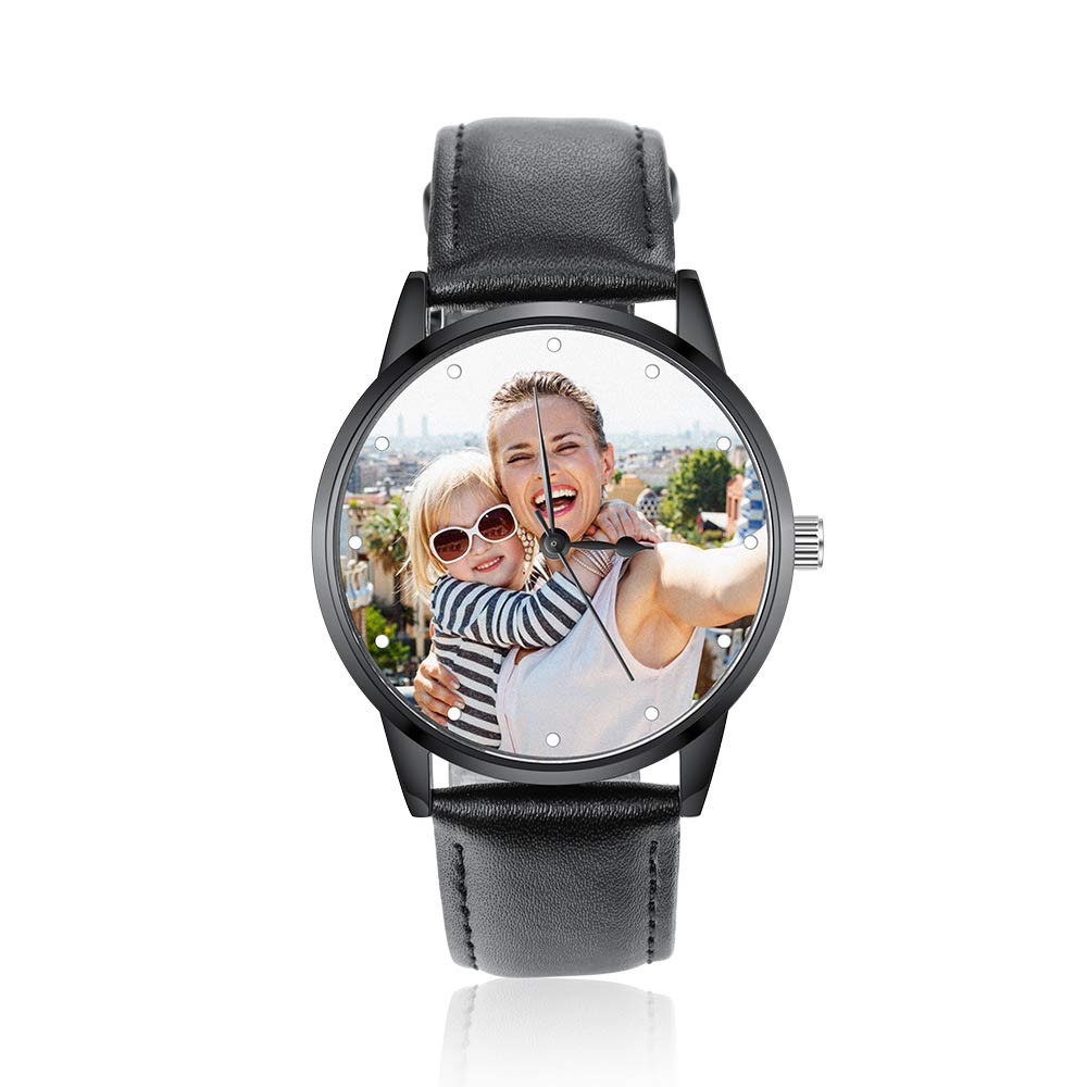 Gemszoo Personalized Picture Watch Custom Photo PU Leather Strap Quartz Watch Fathers Day Dad Gifts for Men (Style 2 for Men) Gemszoo