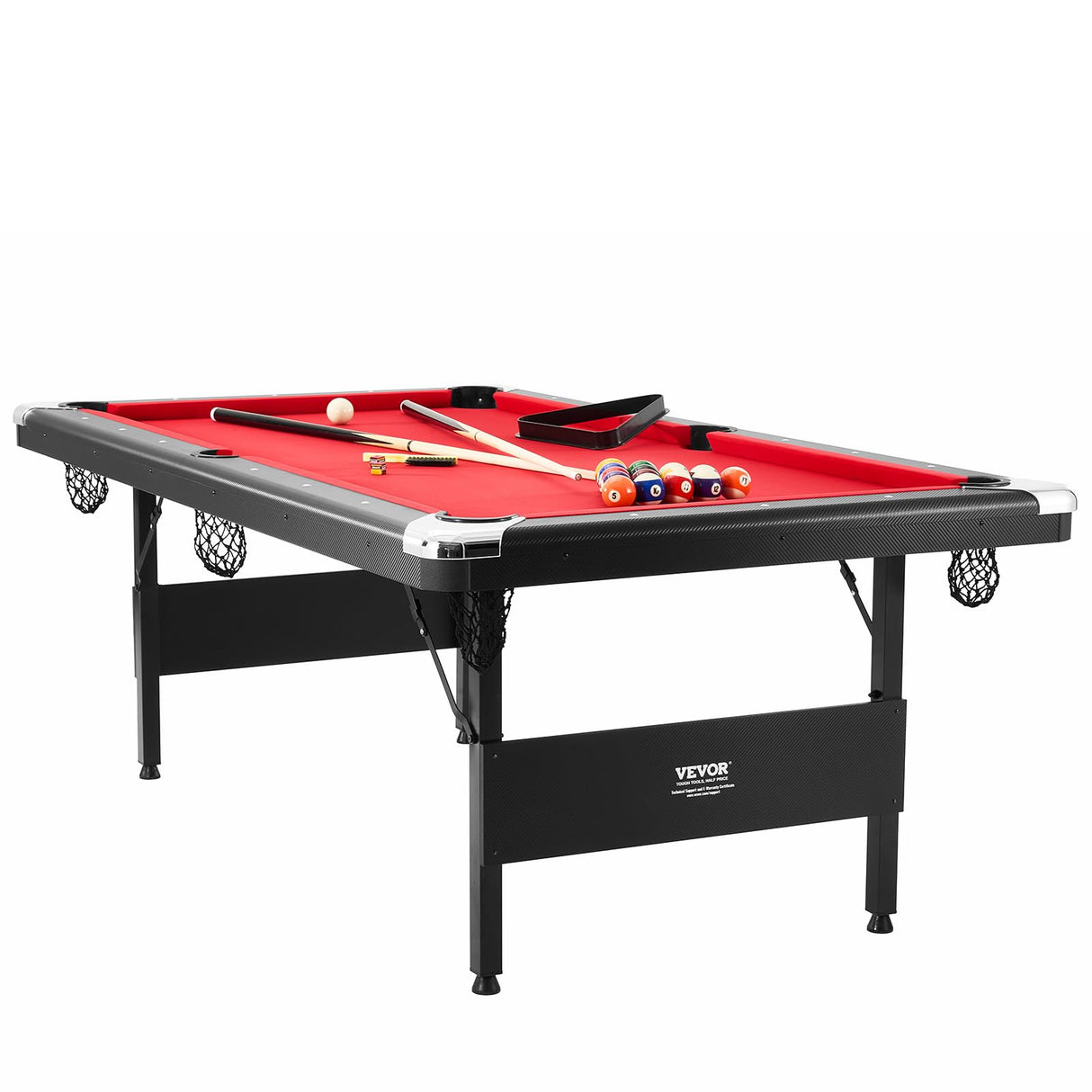 VEVOR Billiards Table, 7 ft Pool Table, Portable Foldable Space-Saving Table, Billiard Table Set Includes Balls, Cues, Chalks and Brush, Black with Red Cloth, Perfect for Family Game Room Kids Adults VEVOR