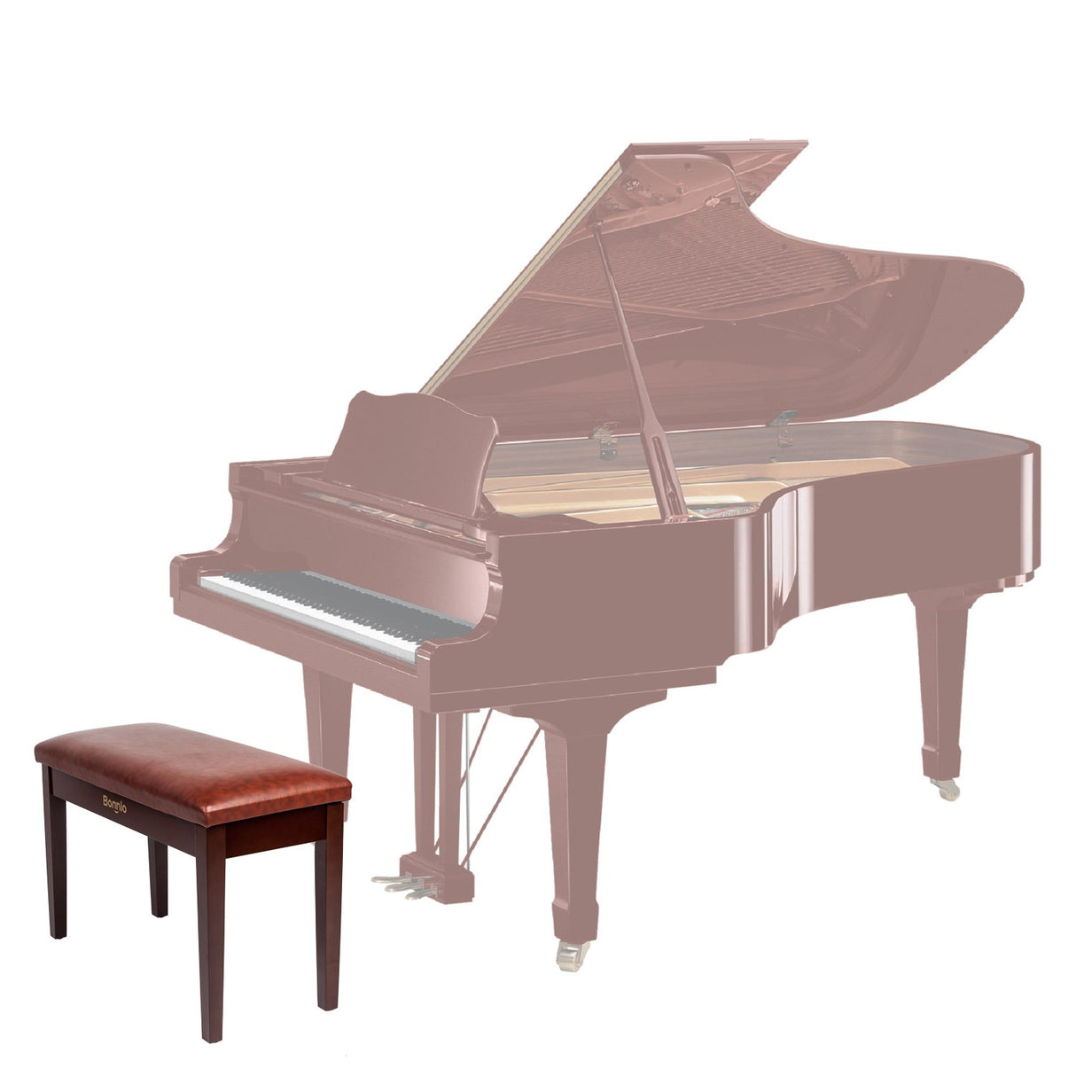 Bonnlo Brown Duet Piano Bench with Storage Compartment and Thick Cushion Hinged top Artist Duet Seat Bonnlo