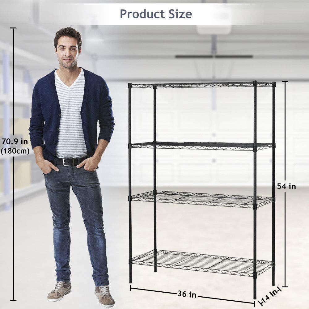 4 Tier Wire Shelving Unit Wire Shelf Storage Shelves Metal Organizer Rack Adjustable Commercial Grade Utility Heavy Duty for Restaurant Bathroom Kitchen 54"x36"x14" NSF-Certified,Black BestOffice