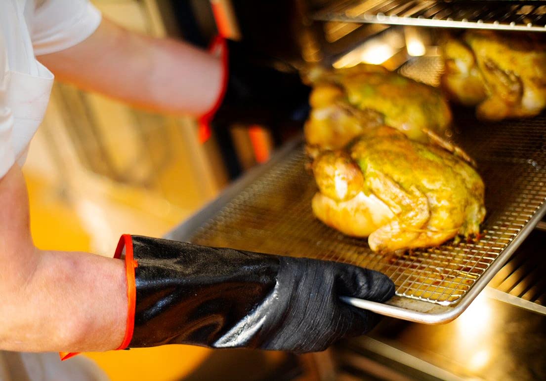 BBQ Gloves Cooking Gloves Food Contact Safe No BPA Insulated Waterpoof, Oil Proof, Heat Resistant BBQ, Smoker, Grill, and Outdoor Cooking Gloves, Neoprene Material Made in USA, 13 Inch Long G & F PRODUCTS