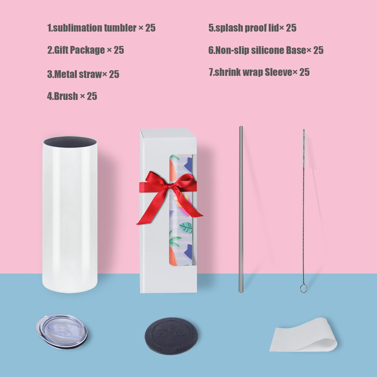 MICLAXYS Sublimation Tumblers Skinny Straight, Stainless Steel Sublimation Tumblers Blank, Individually Gift Boxed, Insulated Tumbler Sublimation (25, 20OZ Flat Edge) MICLAXYS