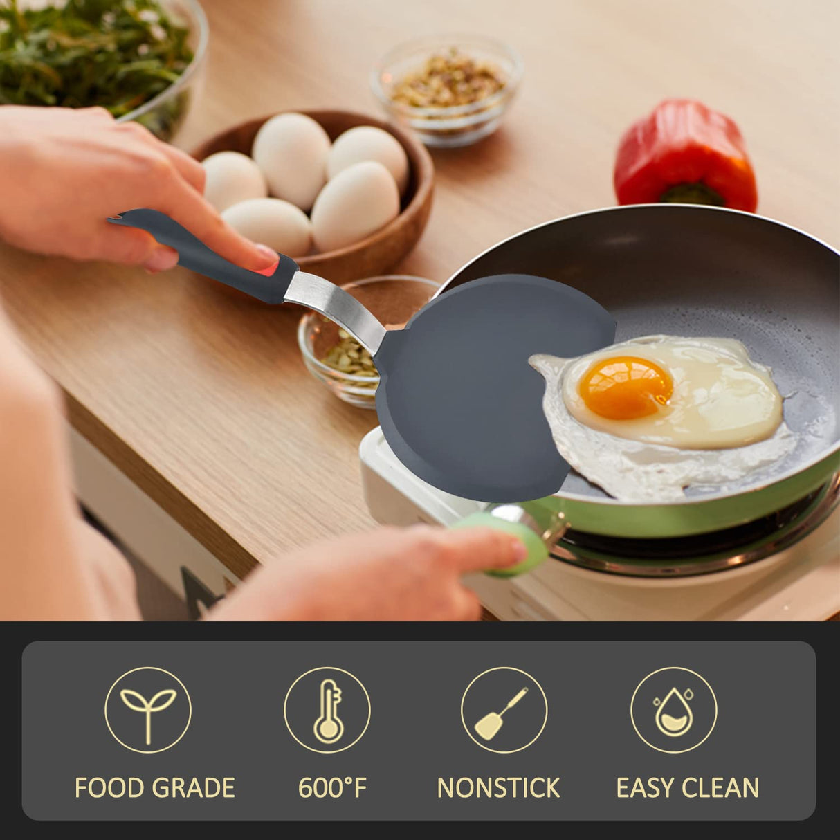 Silicone Spatula Turner Set of 3, Beijiyi 600°F Heat Resistant Cooking Spatulas for Nonstick Cookware, Large Flexible Kitchen Utensils BPA Free Rubber Spatula Set for Egg, Pancake, Fish, Burger Beijiyi