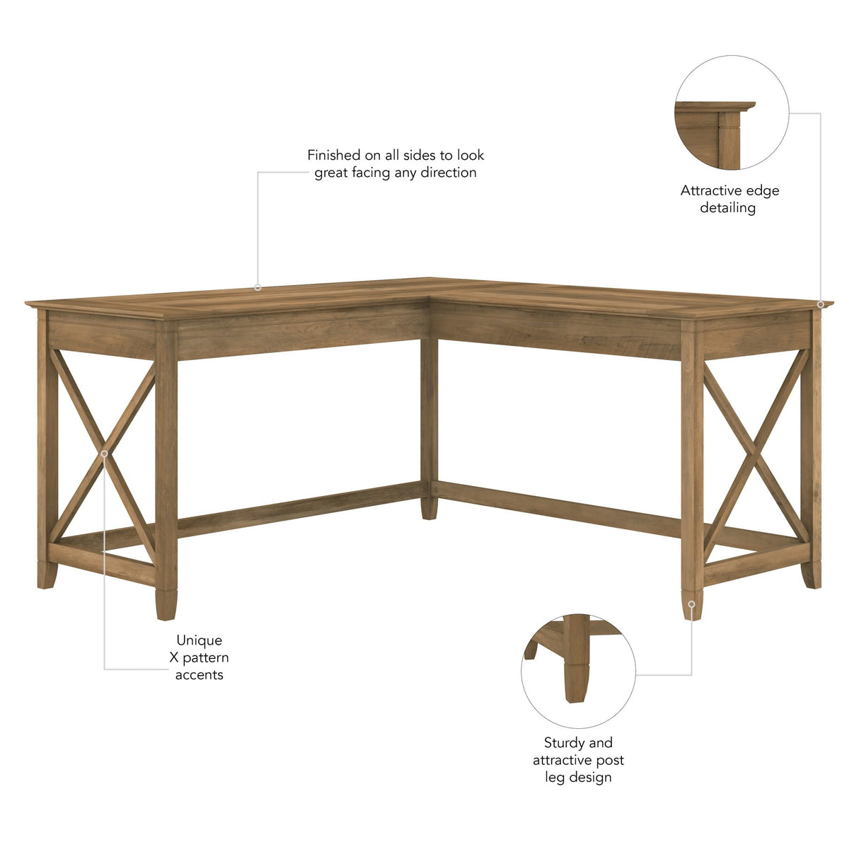 Bush Furniture Key West 60W Modern Farmhouse L Shaped Desk in Reclaimed Pine 60-Inch Corner Table for Home Office Bush Business Furniture