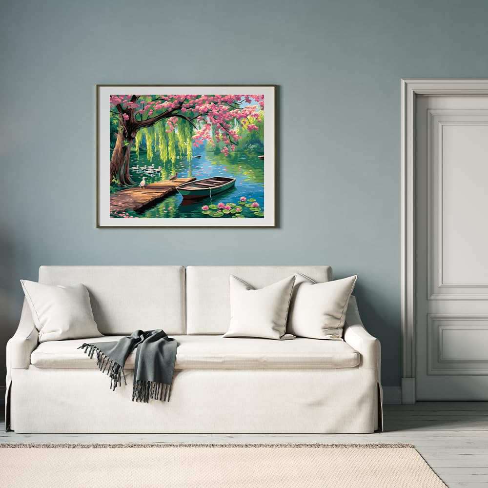 Natuyalo Paint by Numbers for Adults - DIY Adult Paint by Number Kits Painting on Canvas Willow Spring Landscape Painting by Numbers for Beginners, Lakeside Art Craft Kits for Adults (16x20 Inch) Natuyalo