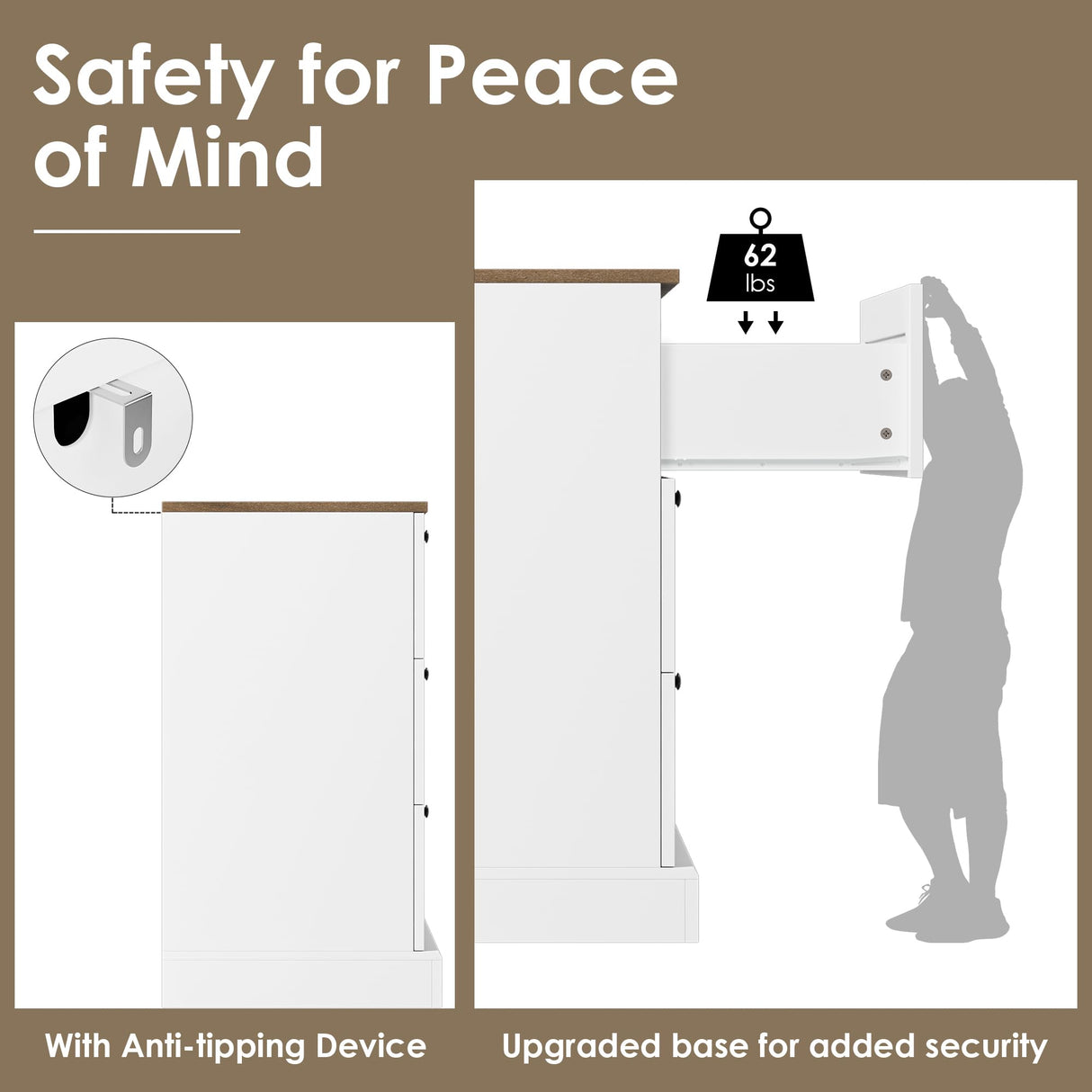 HOSTACK 6 Drawer Dresser, White Dresser for Bedroom, Wood Chest of Drawers, Wide Double Dresser, Modern Farmhouse Drawer Chest for Living Room, Hallway, Entryway, White/Rustic Brown HOSTACK