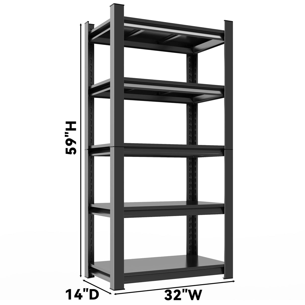 ErgoNova 59" H Garage Shelving 3000LBS Capacity Heavy Duty Storage Shelves, Adjustable 5 Tier Metal Industrial Shelf for Kitchen, Utility Room, Warehouse and Basement,14" Dx32 Wx59 H, Black ErgoNova