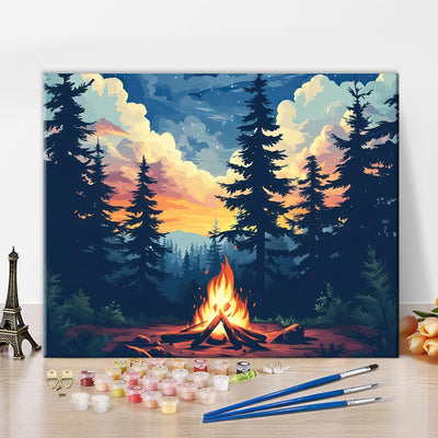 Forest Paint by Numbers Kit for Adults Enchanted Night - A Fiery Forest Adventure Under The Starry Sky Paint by Number, DIY Oil Painting Art Crafts for Home Wall Decoration, 16x20 Inch