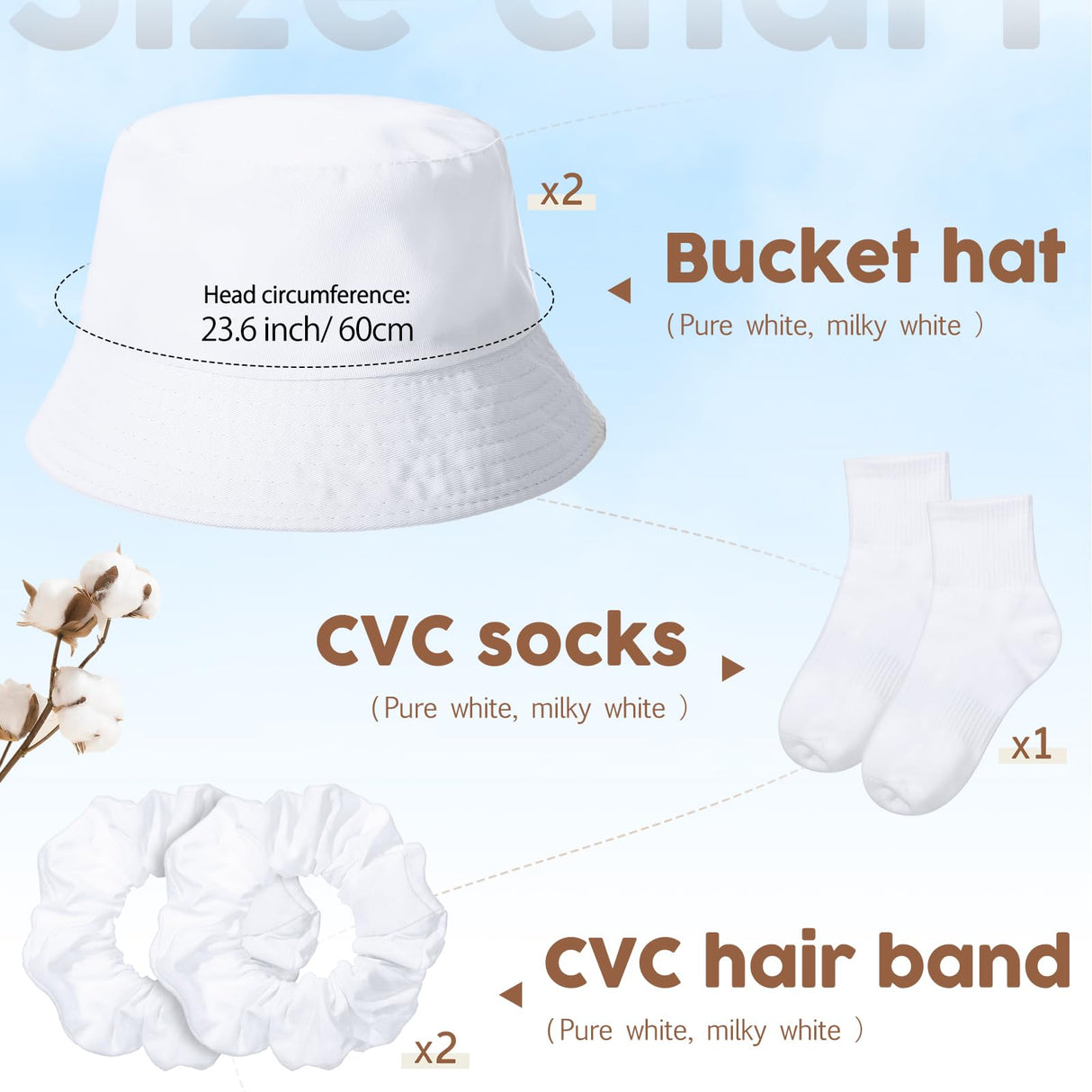 Geyoga 11pcs Sublimation Blanks Softstyle CVC T Shirts Tote Canvas Bags Bucket Hats Scrunchies Drawstring Bags Backpacks Socks Tie Dye Embroidery Kit Geyoga