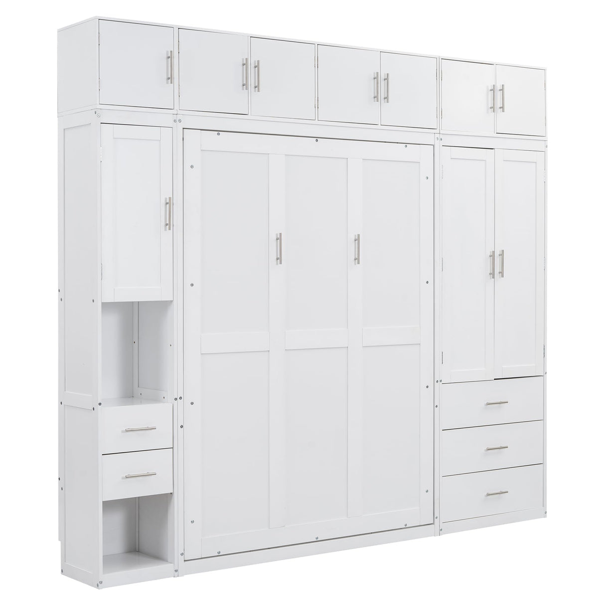 Harper & Bright Designs Full Size Murphy Bed Cabinet Wall Bed Chest with Storage Shelves, Drawers and Built-in Wardrobe Wood Murphy Bed Frame for Home Office or Small Room - White Harper & Bright Designs