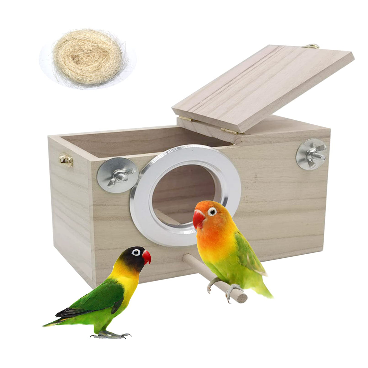 PINVNBY Parakeet Nesting Box Bird House Wood Breeding Box Parrots Mating Box for Lovebirds Budgie Finch Cockatoo Canary and Medium-Sized Birds(S) PINVNBY