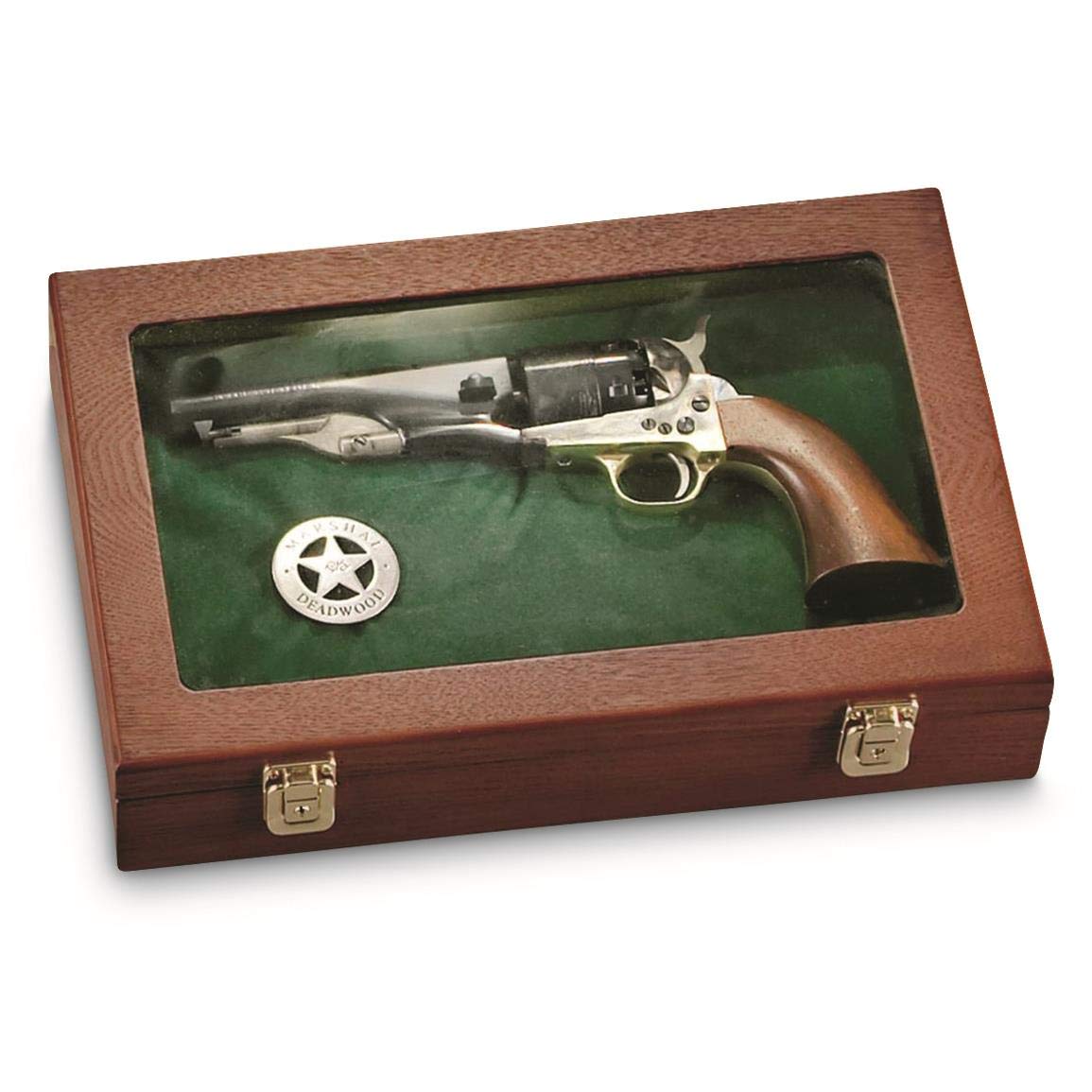CASTLECREEK Handgun Display Case with Lock, Wood Glass Top Storage Cabinet Box Oak CASTLECREEK