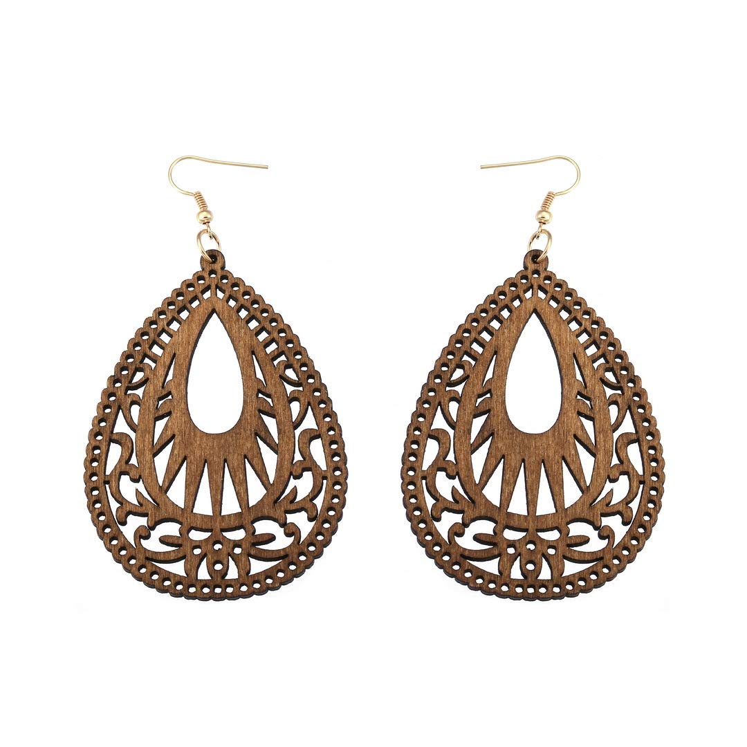 Bohemian Geometric Wood Earrings for Women Vintage Natural Wooden African Lightweight Teardrop Dangle Earrings Statement Boho Jewelry-brown COLORFUL BLING