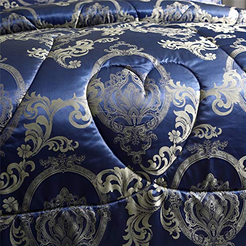 Raytrue-X King Comforter Set Silk Blanket All Season Bed Comforter King Set Royal Blue Jacquard Quilt Soft Microfiber Bedding Sets Matching 2 Pillow Shams(King, 104x90 inches) Raytrue-X