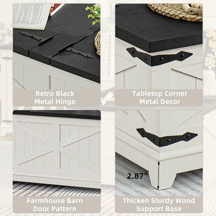 Joaxswe Farmhouse Coffee Table with Hidden Storage Compartment, Antique Black & White Square Large Center Table for Living Room, Wood Rustic Wide Coffee Tables with Hinged Lifting Tabletop for Home Joaxswe