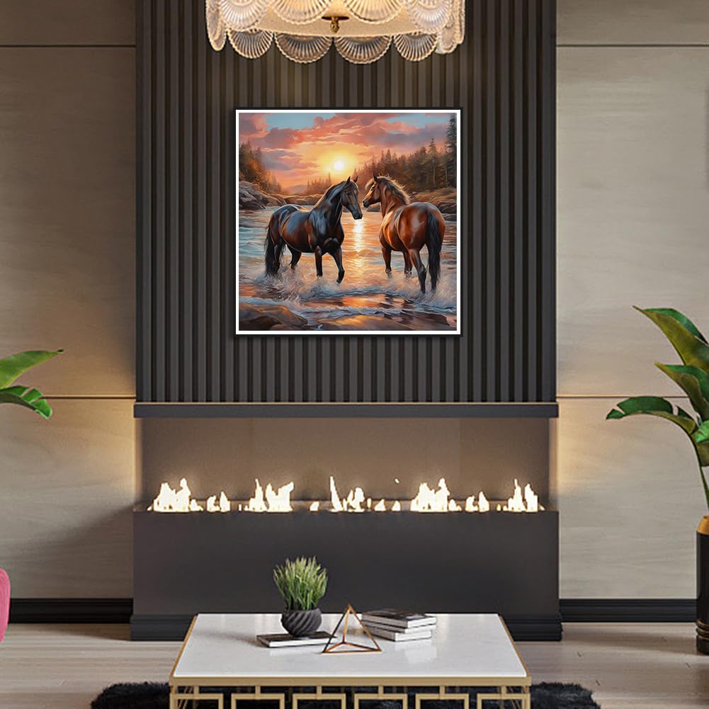 WSLWXSHM Diamond Painting Kits for Adults, Horse Round Full Drill Diamond Art Kits, 5D DIY Paint with Diamonds Crafts for Home Wall Decoration Gifts 12×12Inch, Animal WSLWXSHM