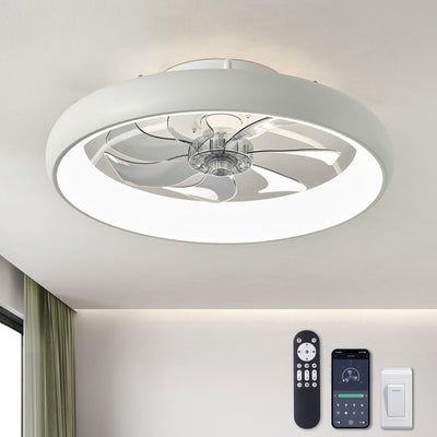 LUDOMIDE Ceiling Fans with Lights and Remote, 20'' Low Profile Flush Mount Ceiling Fan with Lights, 6 Wind Speeds, Modern Dimmable LED Ceiling Fan, Smart Ceiling Fan for Bedroom, Kids Room (White)
