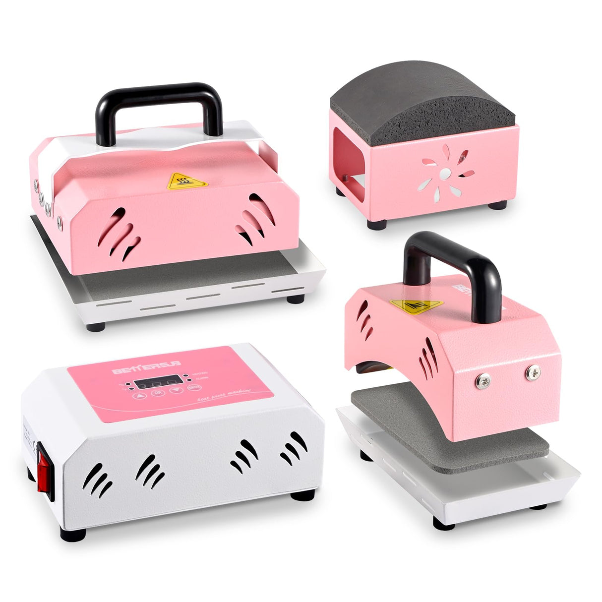 BetterSub 2in1 Combo Mini Portable Hat Press Heat Press Machine for Caps, T-Shirts, Bags, Handheld Easy Press for Vinyl, Sublimation, Heat Transfer Projects (Pink) BetterSub