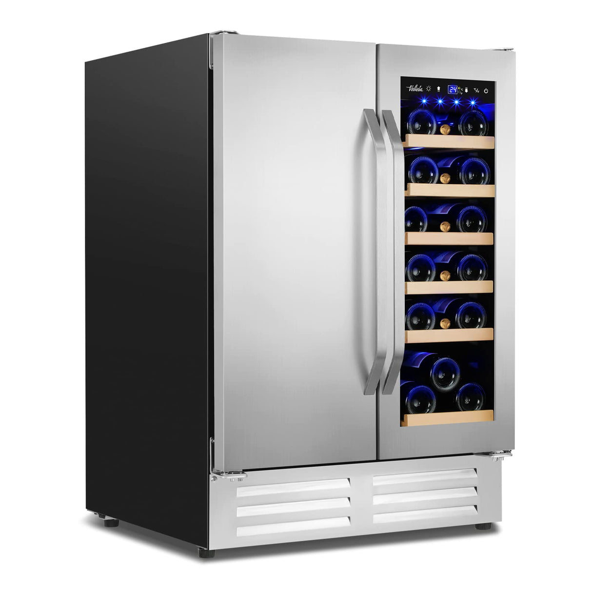 Velieta Outdoor Wine and Beverage Refrigerator,24 Inch Dual Zone Wine Beverage Cooler, Built-in/Freestanding Beer and Wine Fridge with a Powerful Compressor, 20 Bottles and 88 Cans Capacity Velieta