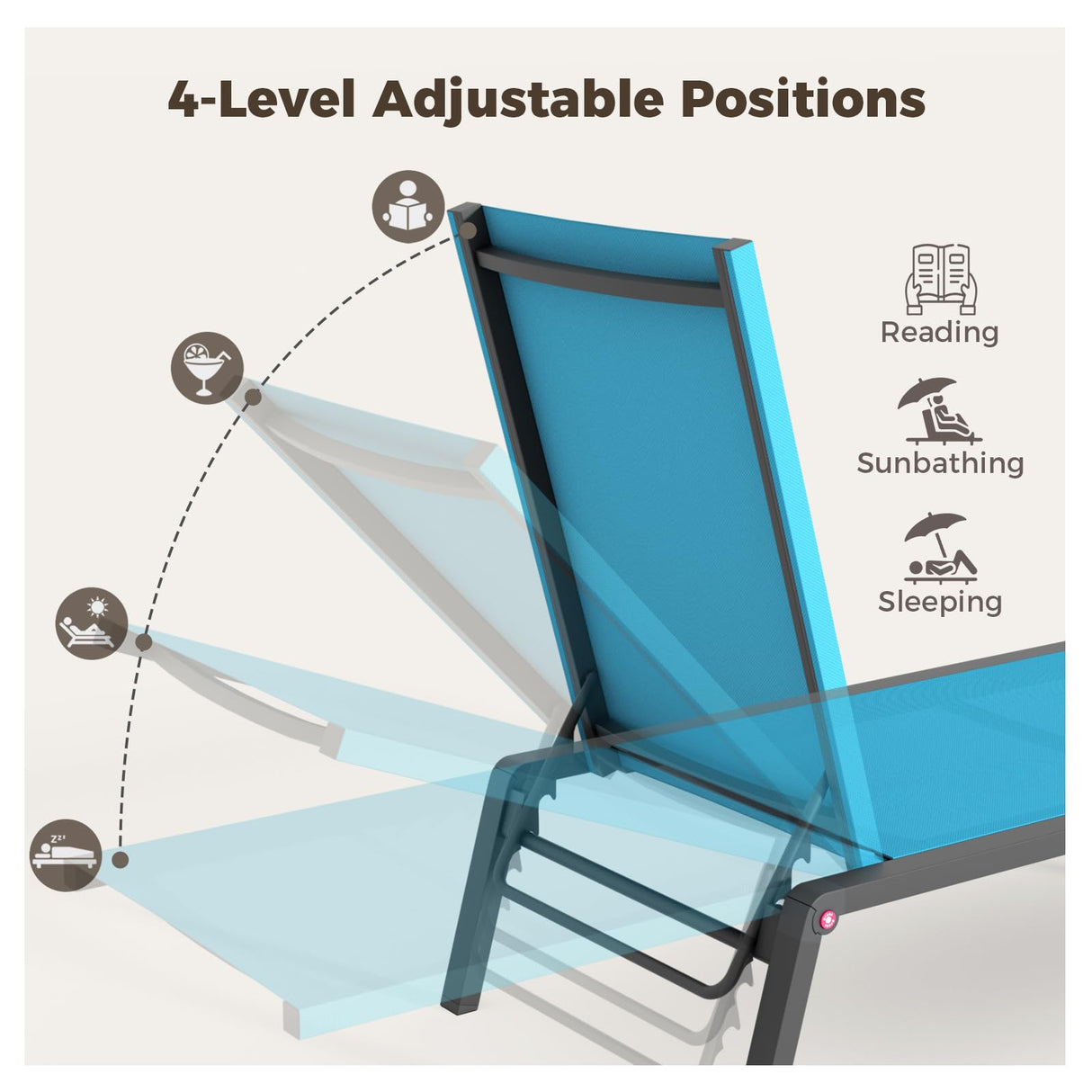 FHVIT Patio Chaise Lounge Set of 2 with 4 Adjustable Backrest, Foldable Aluminum Chaise Lounge Chair Recliner for Outdoor, Poolside, Sun Tanning Grey FHVIT