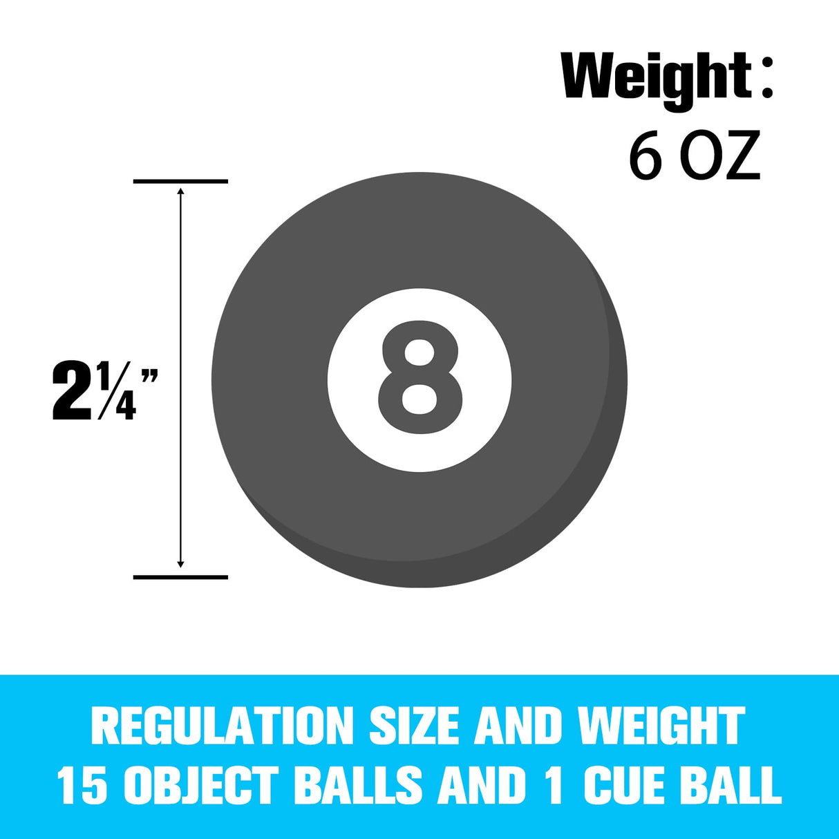 HMQQ Billiard Balls Set 2-1/4" Regulation Size Pool Table Balls for Replacement (16 Resin Balls) HMQQ