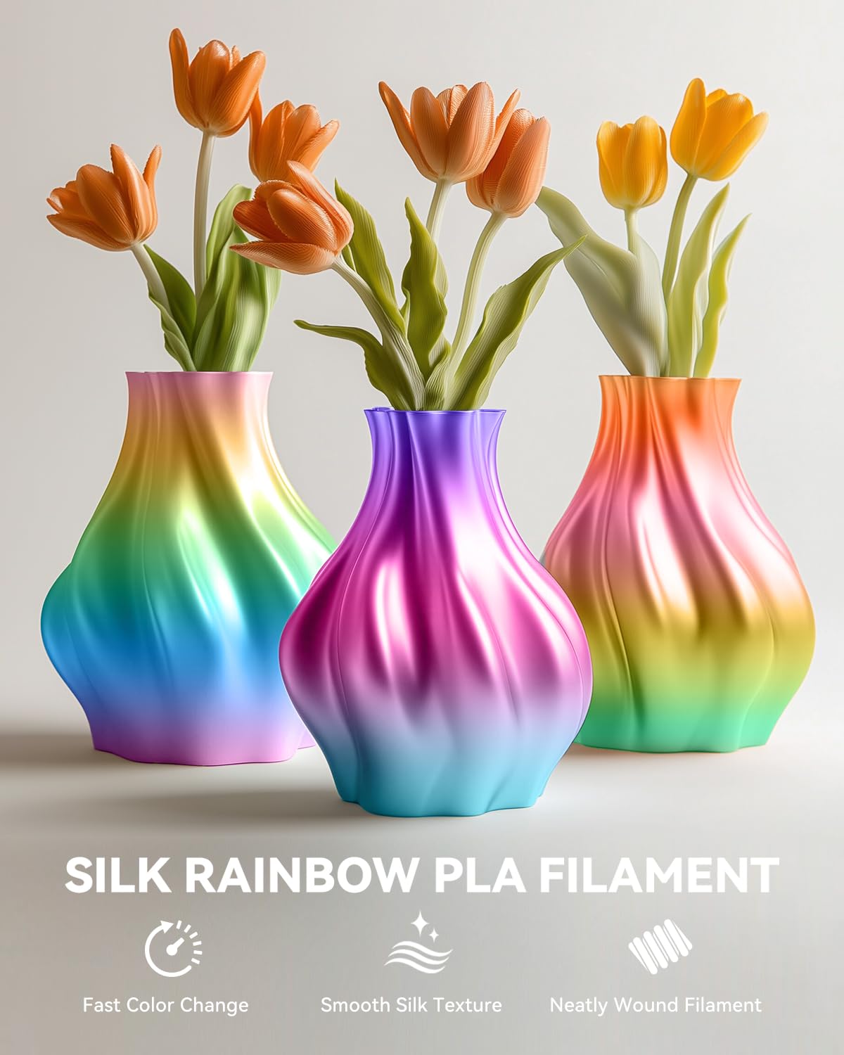 SUNLU Silk Rainbow PLA Filament, Multicolor Silk 3D Printer Filament 1.75mm +/- 0.02mm, Fast Color Change Each 8 Meters, 330 Meters, 1kg/2.2lbs, Silk Rainbow Filament(Lilac-Violet) SUNLU