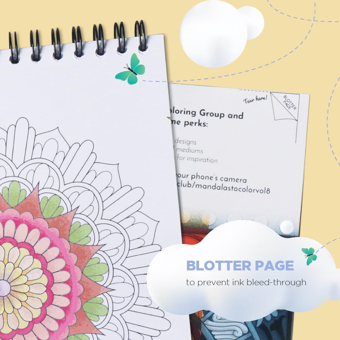 ColorIt Mandalas to Color, Volume VIII Adult Coloring Book 50 Floral and Geometric Mandala Patterns and Designs, Spiral Binding, USA Printed, Lay Flat Hardback Book Cover, Ink Blotter ColorIt