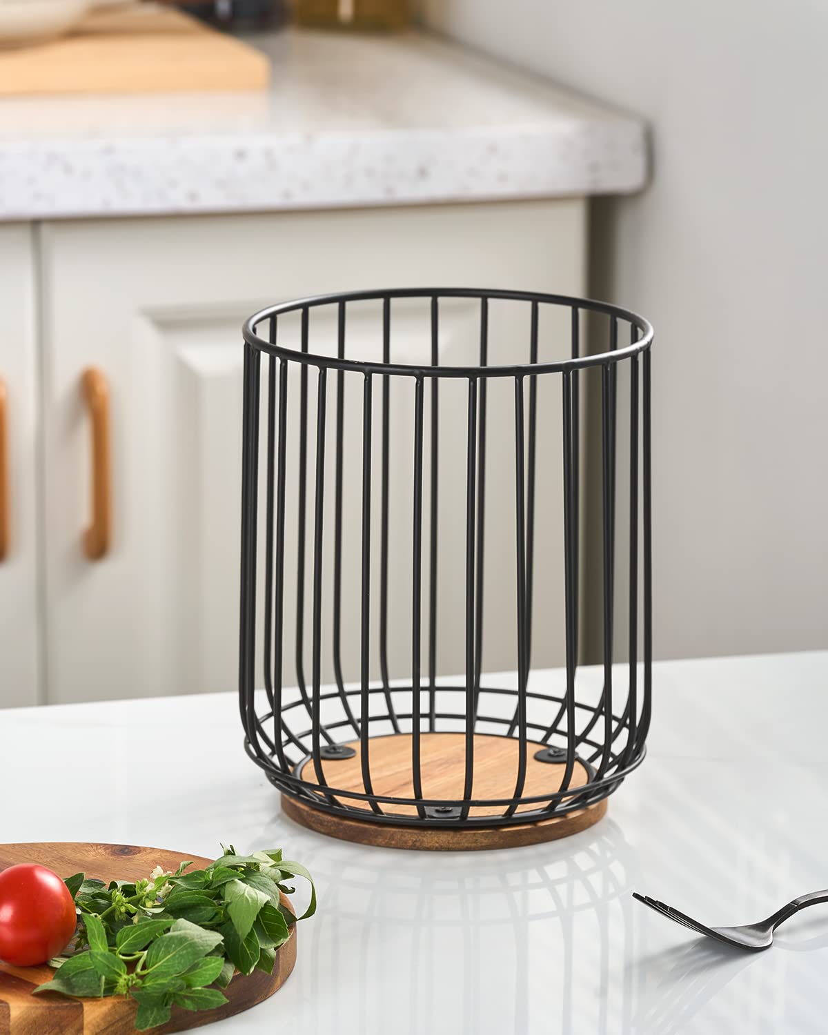 getstar Kitchen Utensil Holder, Large Wire Utensil Holder for Kitchen Counter (W6.2” x H7.5”) with Acacia Base getstar