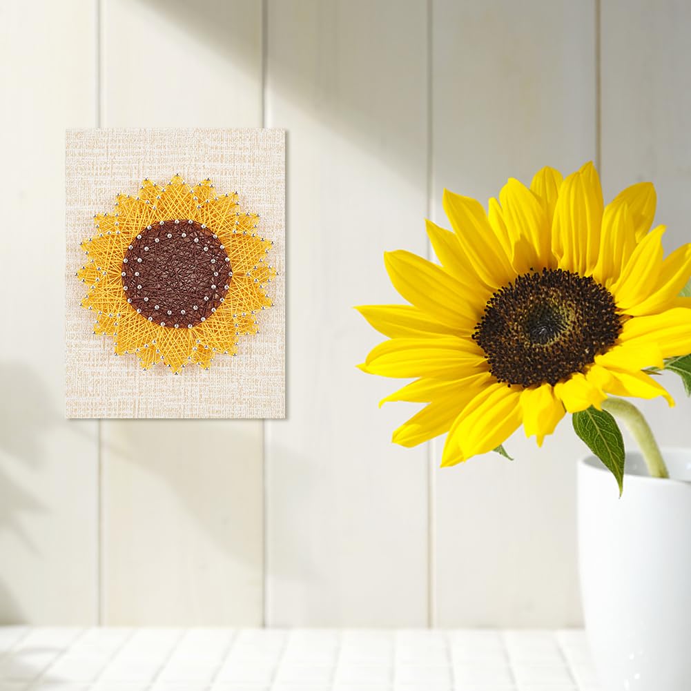 WEBEEDY DIY String Art Kit Craft for Beginners Sunflower Nail String Art Supplies DIY Poke Arts Craft Projects Winding Drawing Package Set Christmas Unique Wall Decor Gift WEBEEDY