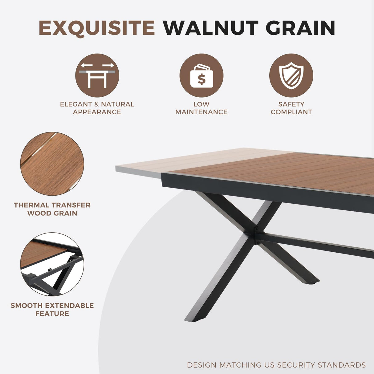 Grand patio 9-Piece Outdoor Dining Set, 8 Leather-Look Wicker Swivel Patio Chairs & 1 Extendable Rectangular Dining Table, Brown Grand patio