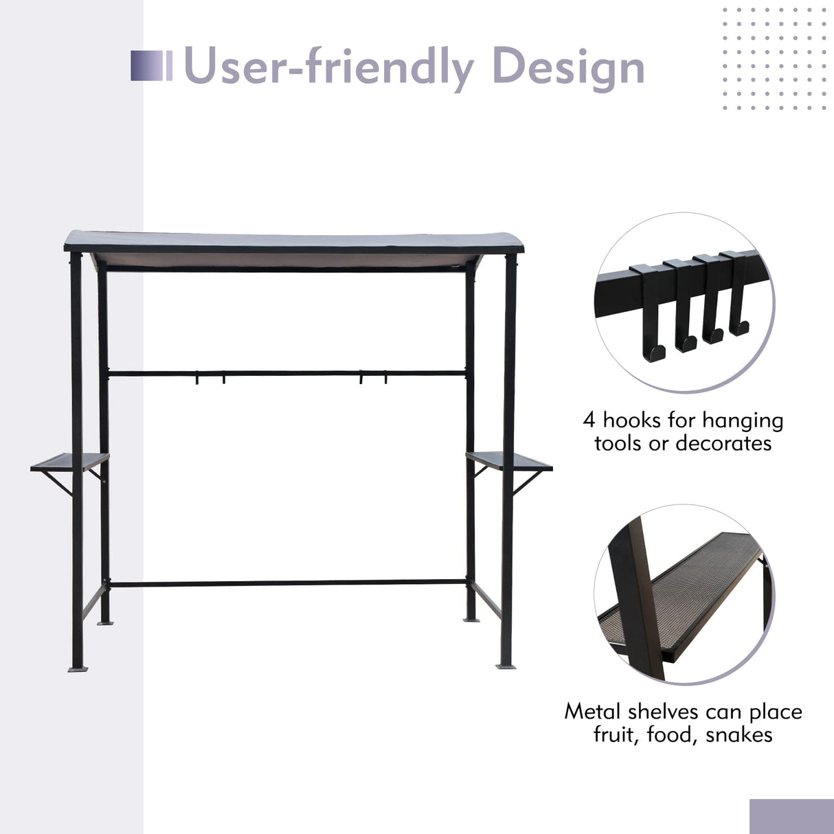 COBANA Grill Gazebo 8’by 4.6’ Outdoor Patio BBQ Canopy with Single-Tier Soft Top and Metal Shelves, Gray COBANA