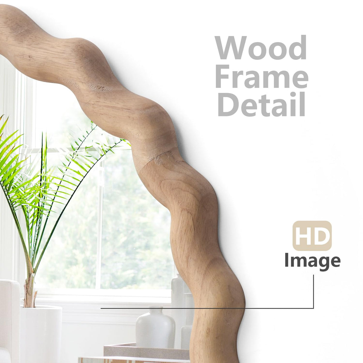 Irregular Wall Mirror,Wood Round Farmhouse Mirror Unique Vanity Mirror,24" Nature Wooden Modern Bathroom Mirror for Washroom Living Room Bedroom GLCS GLAUCUS