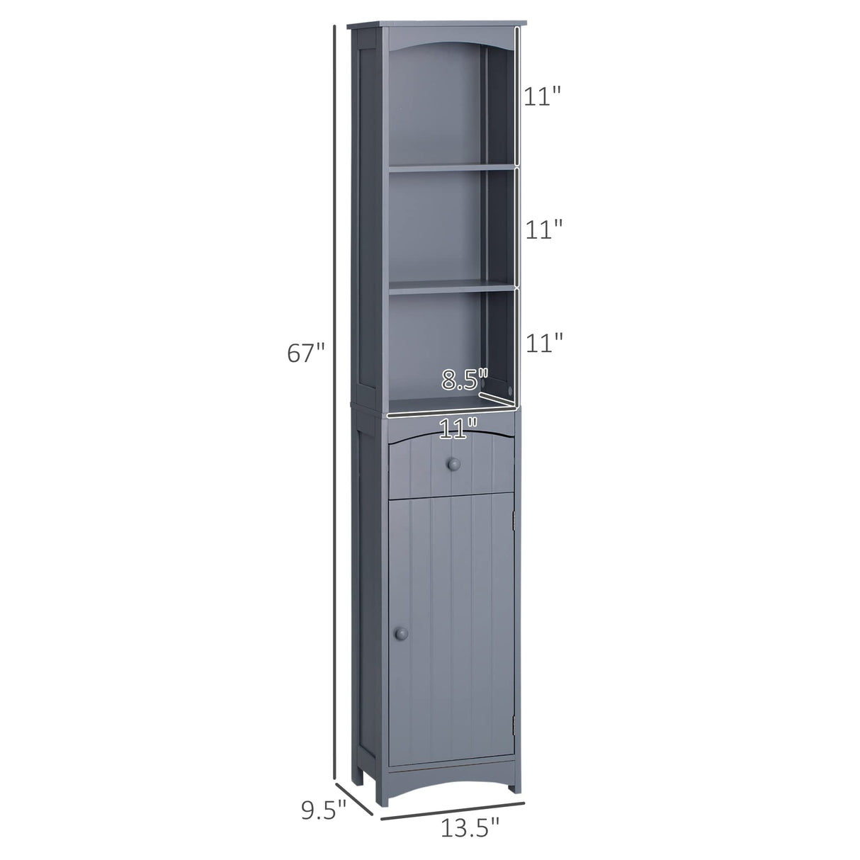 HOMCOM Bathroom Storage Cabinet, Free Standing Bathroom Storage Unit, Tall Linen Tower with 3-Tier Shelves and Drawer, Grey HOMCOM