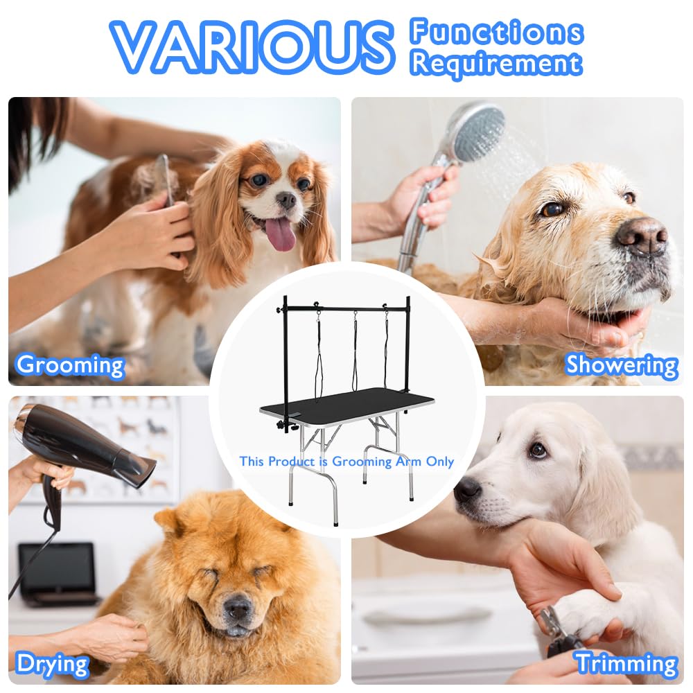 LEIBOU H-Shape Dog Grooming Arm Pet Supplies Grooming Table Arm with 3 Noose and Clamp Heavy Duty Aluminum Alloy Frame with 35.4” Adjustable Height and 36.2” ~ 50” Adjustable Width Dog Grooming Kit LEIBOU