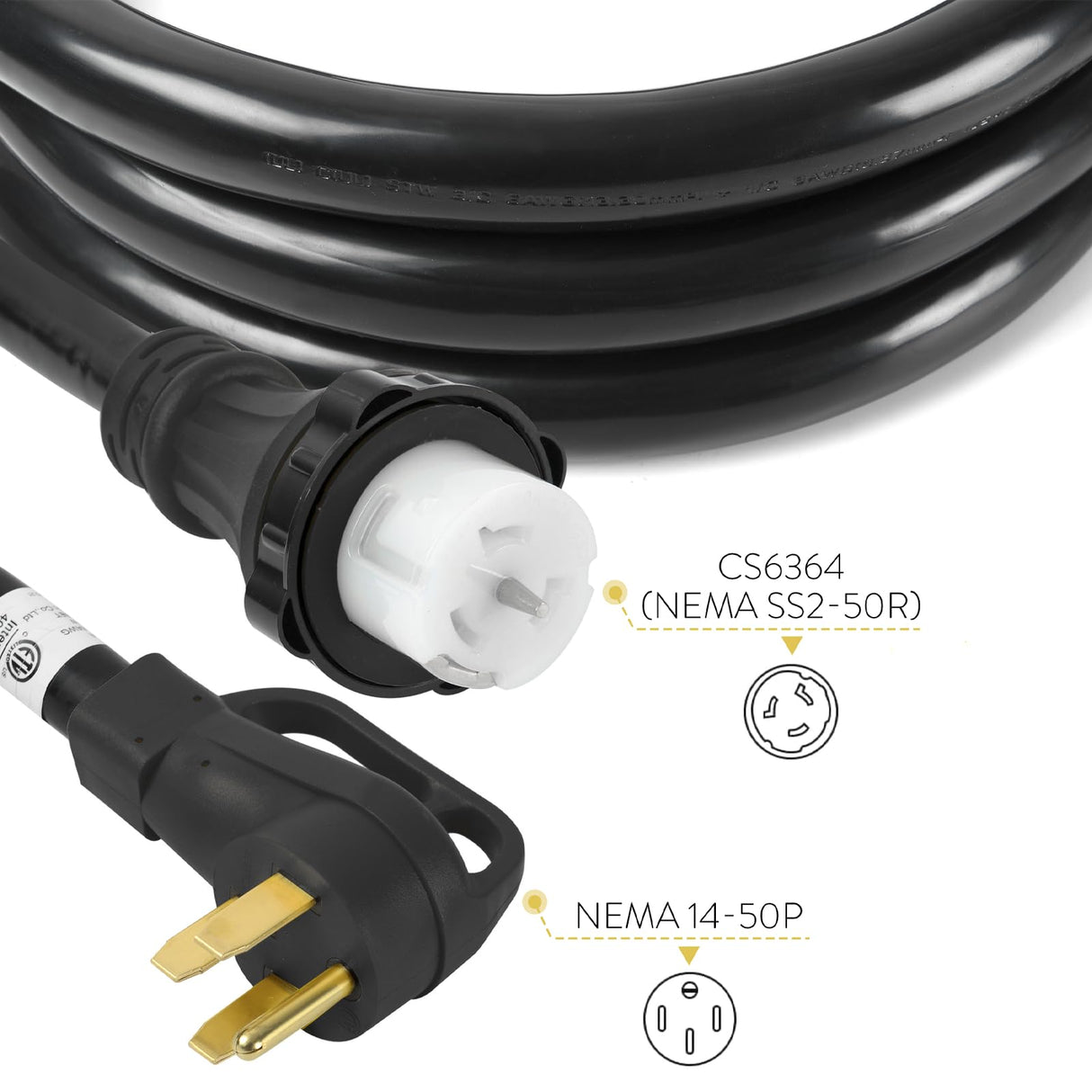 S7 50 Amp Generator Extension Cord,13FT STW 6/3 + 8/1 Power Cord,NEMA 14-50P to SS2-50R Twist Lock,Heavy Duty Cord with Organizer Lock Connectors S7