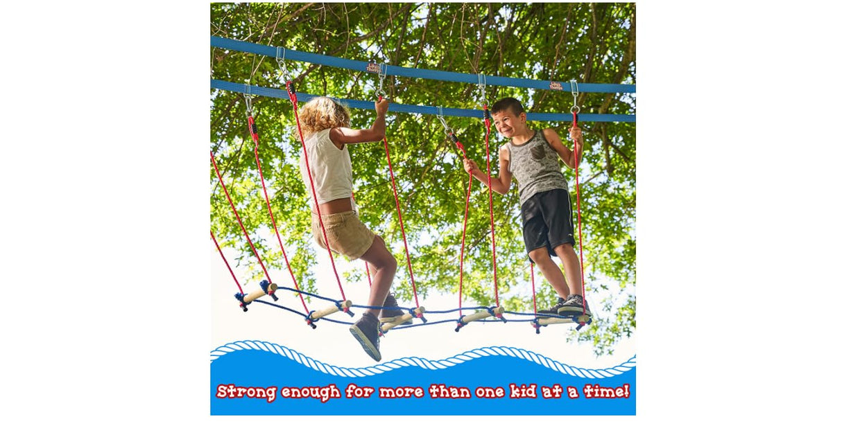 Double Slackline Obstacle Course - 110 Ft Line - Ninja Warrior Course with Monkey Bars for Kids - Patented Double Line Design (110' Ultimate Warrior Set, with Rickety Bridge) Lily's Things
