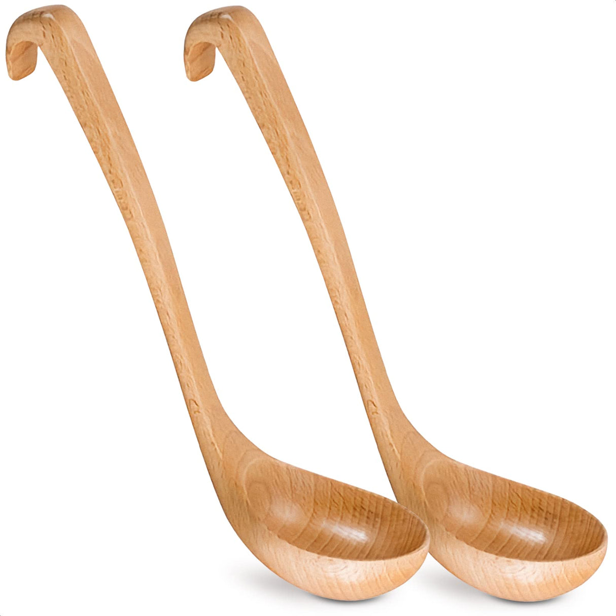 Wooden Ladle For Soup - 2 Pack Wooden Soup Spoons Bamboo Ladle Wooden Serving Spoons Olive Wood Ladle Soup Ladel For Cooking Wood Utensils Set Large Ladle With Long Handle Teak Kitchen Utensils HYQO