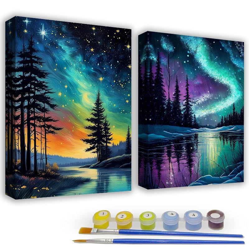 KYOQFVN 2 Pack Paint by Numbers Kit for Adults - Acrylic Easy Framed Canvas Arts and Crafts 8x12inch KYOQFVN