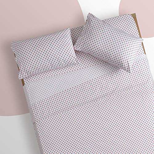 SLEEP ZONE Kids Printed Twin Bed Sheets Set 3-Piece - Super Soft & Cute Kids Sheet Set with Flat Sheet, Fitted Sheet, Pillowcase (Twin, Little Bouquet Red) SLEEP ZONE