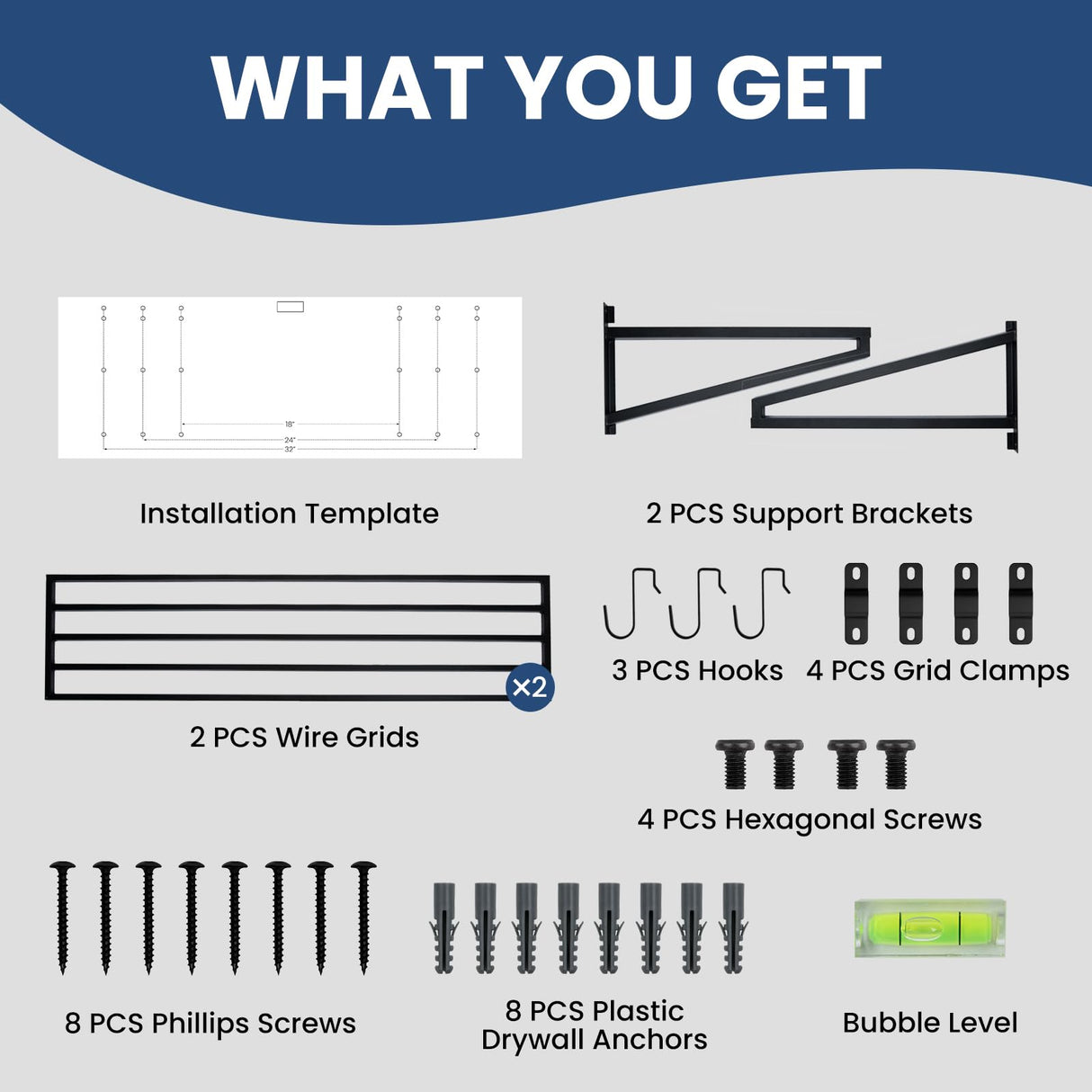 TimberAura 1-Pack Garage Wall Shelves, 2' x 4' Heavy Duty Wall Mounted Storage Rack with 3 Hooks, 250 lbs Capacity, Steel Garage Organization Shelving for Tools, Bins, and Power Equipment TimberAura