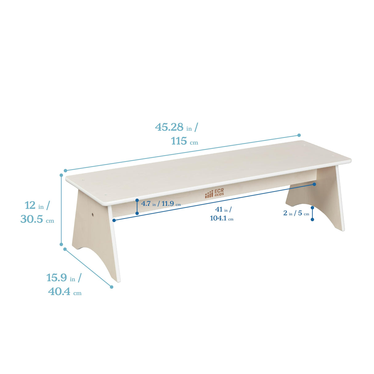 ECR4Kids Kiddo Bench, Kids Furniture, White Wash ECR4Kids