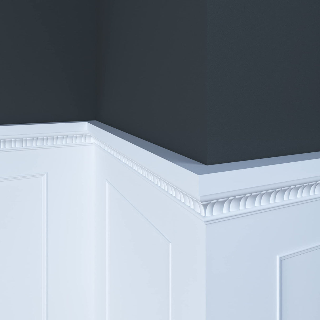 95-4WHW Unfinished White Hardwood Scallop Embossed Chair Rail Moulding ORNAMENTAL