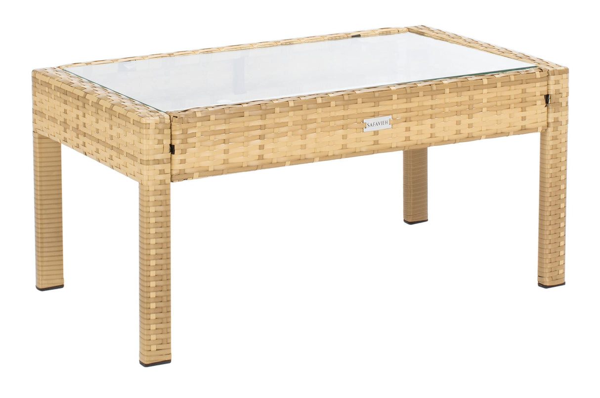 SAFAVIEH Outdoor Collection Bassey Natural/White Cushion 4-Piece Conversation Patio Set PAT7507D Safavieh