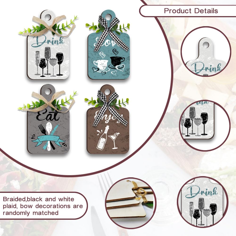 PH PandaHall 4pcs Kitchen Wall Decor Wood Sign, Eat Drink Love Enjoy Wood Sign Kitchen Wall Decor Hanging Plaques Farmhouse Eat Sign Board Sign for Home Kitchen Dining Living Room Bar Cafe PH PandaHall