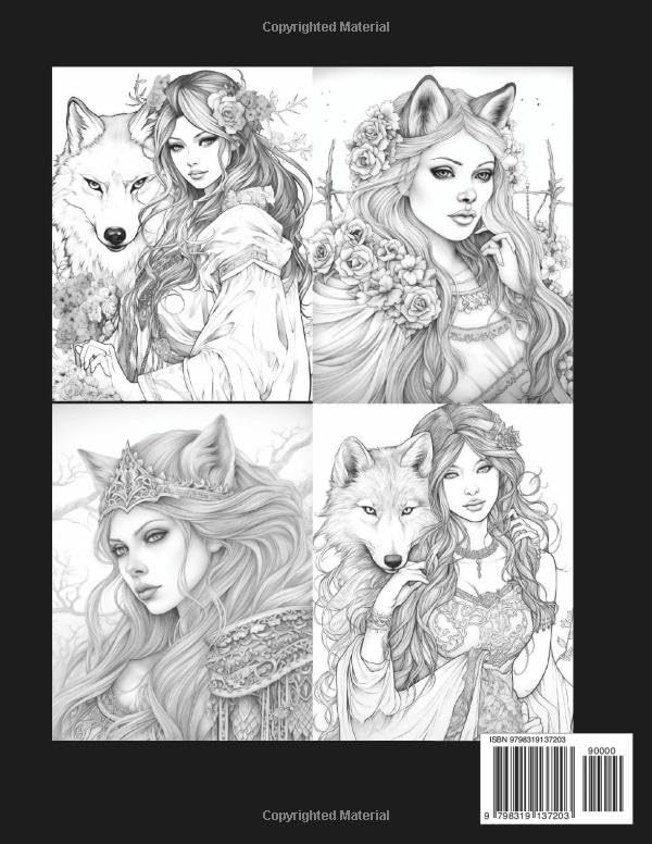 Adult Coloring Book of Wolves and Fairies (Volume 1) Majosta