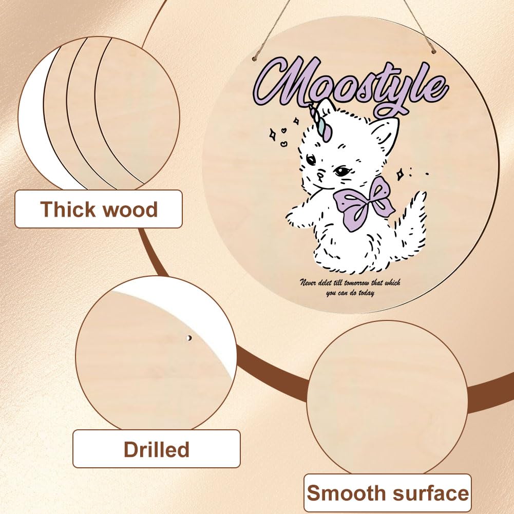 Adboros Wood Circles for Crafts, 12 Inch Blank Unfinished Wood Crafts DIY Painting Round Disc Cutouts with Twine Door Hanger Circle Blank Wooden Signs Home Decor Christmas (30) Adboros