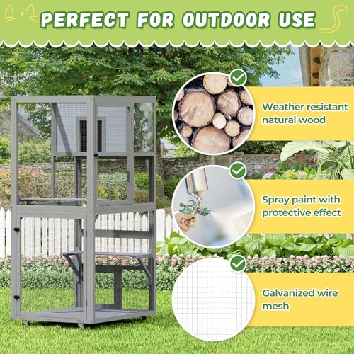 COZIWOW Outdoor Wooden Cat Catio – Weatherproof, Easy Assembly, for Backyard/Patio/Balcony, for Indoor & Outdoor Cats COZIWOW