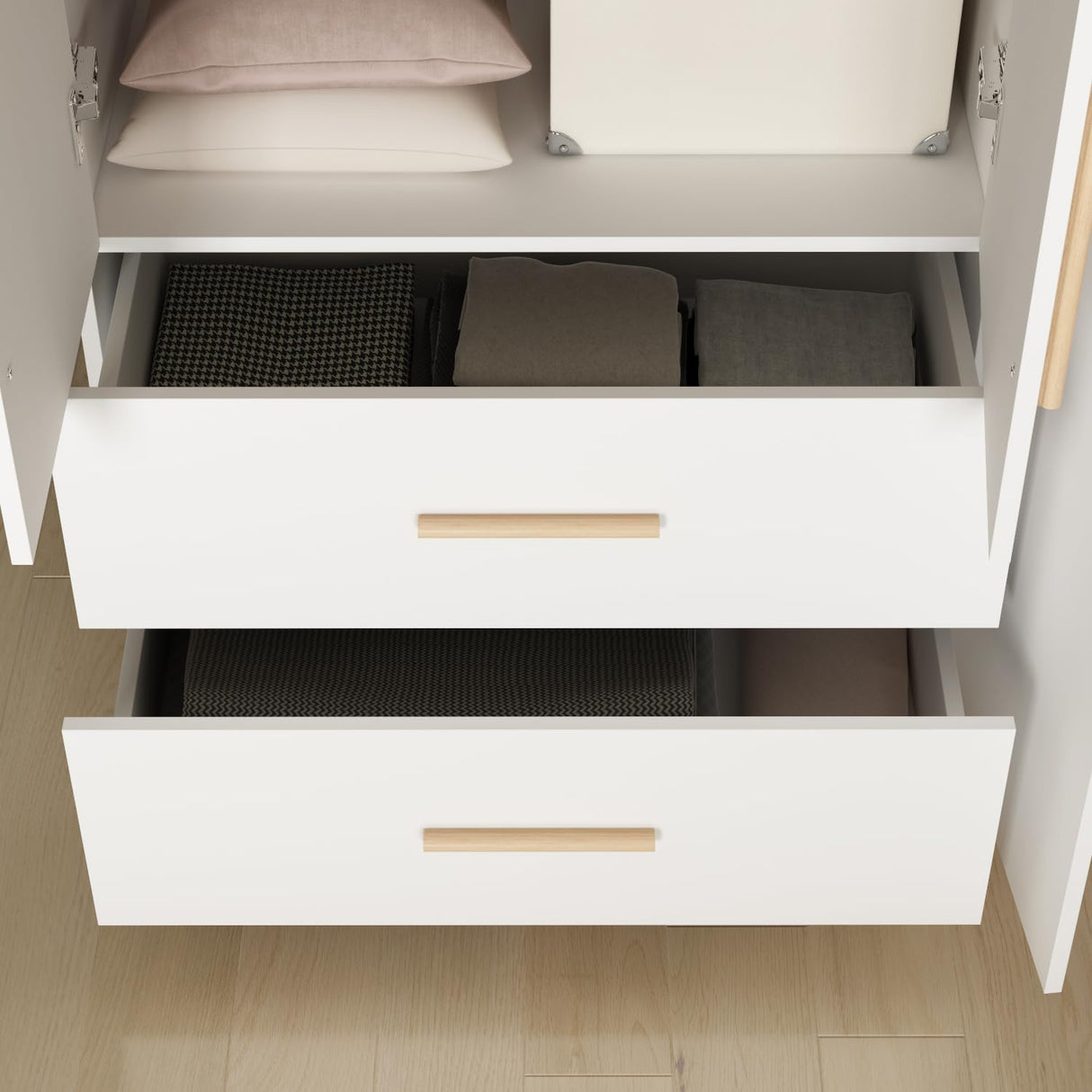 Homsee White 4-Door Wardrobe Armoire Wooden Closet with 2 Drawers, 6 Storage Cubes and 2 Hanging Rods, Large Storage Cabinet for Bedroom, White (63”L x 18.9”W x 70.9”H) Homsee